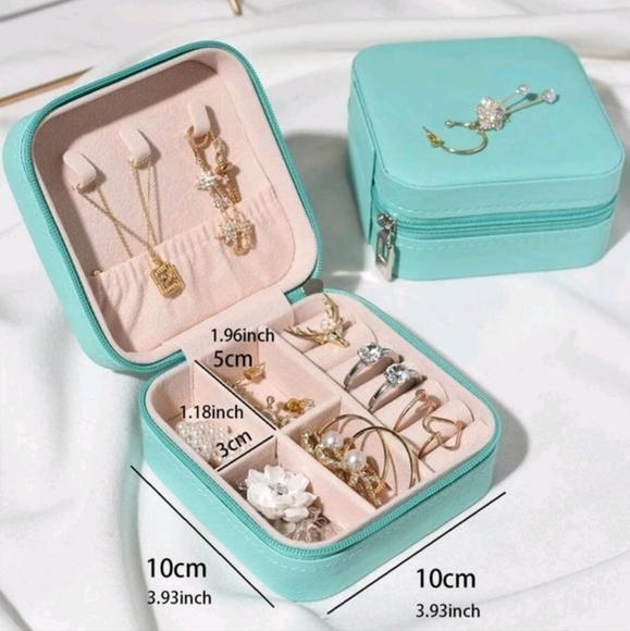 1pc Solid Color Jewelry Box, Modern Portable PU Plain Multifunction Jewelry Stor - Picture 2 of 4